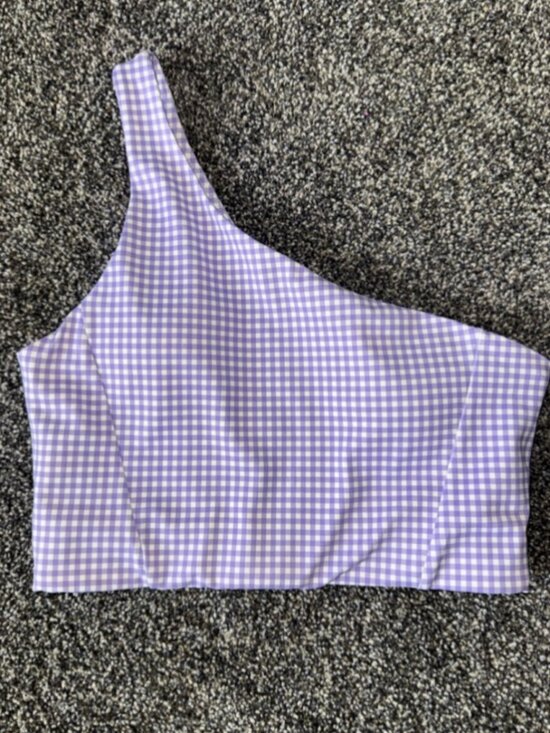Tops - Shoulder Gingham Crop Top/Bra Purple White Size S